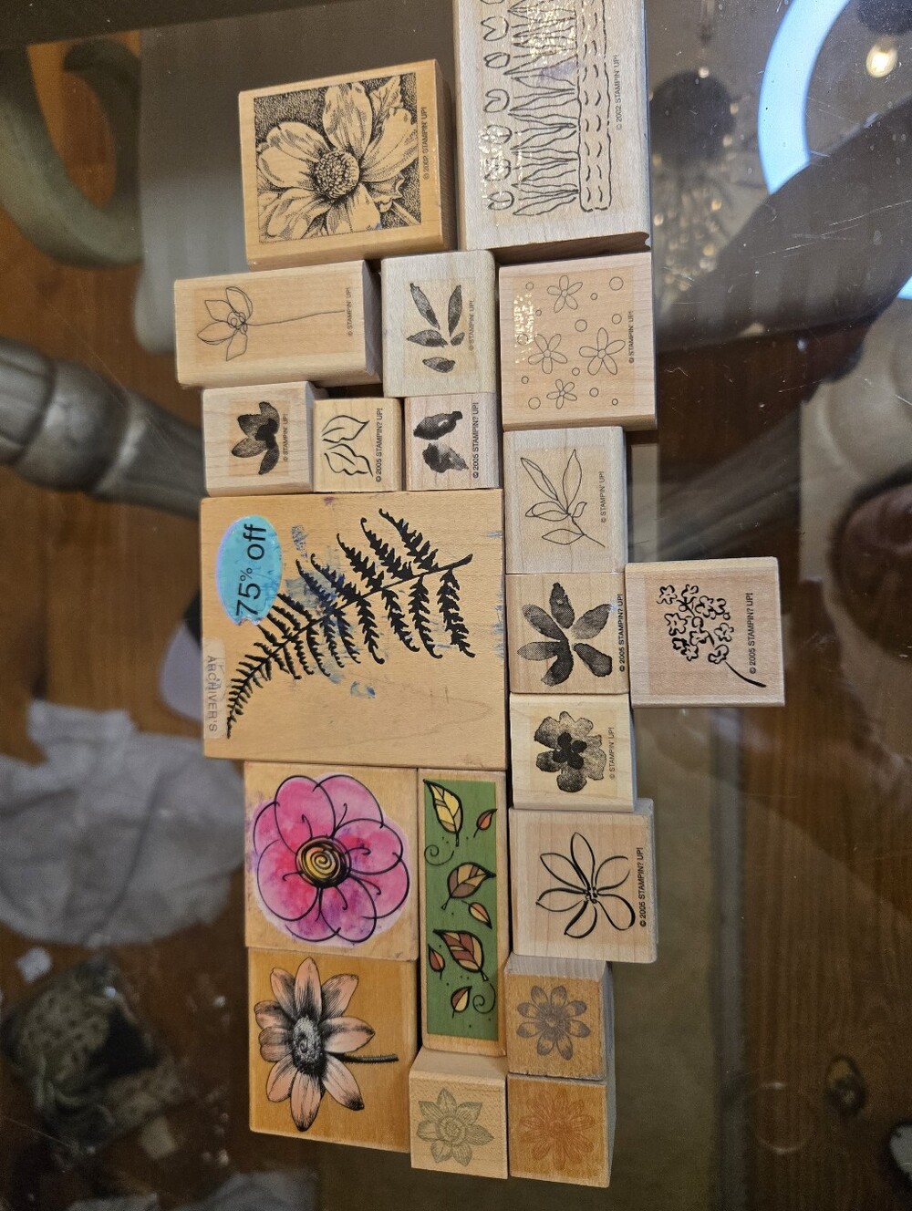 Wooden Floral Stamp Set - Natural Wood Finish, Assorted Flower Designs